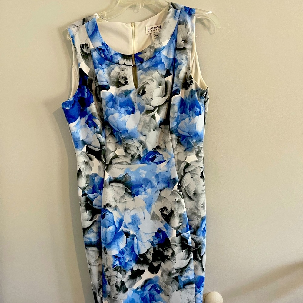 Blue and white floral tank top dress.